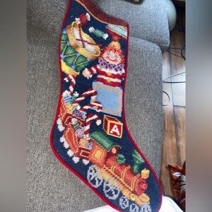 Vintage Large 19" Christmas Stocking Cross Stitch Toys Clown
